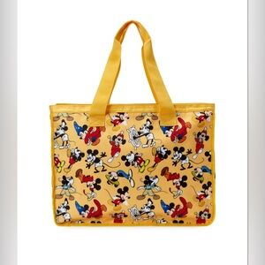 DISNEY Mickey Mouse Through The Years Large YELLOW Nylon Tote Zip Closure